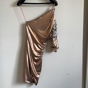 Vintage Rose Gold metallic Lined Dress by Pink Violet, Made in USA, Size S